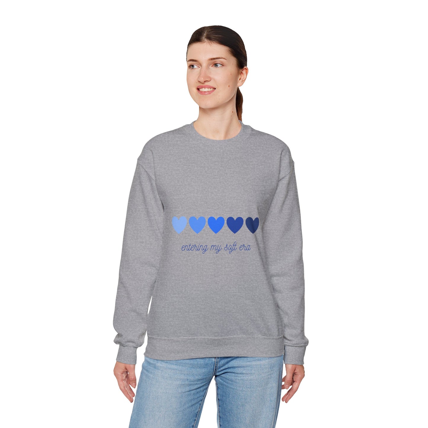 Sudadera de cuello redondo con gráfico de corazón azul «Entering My Soft Era»