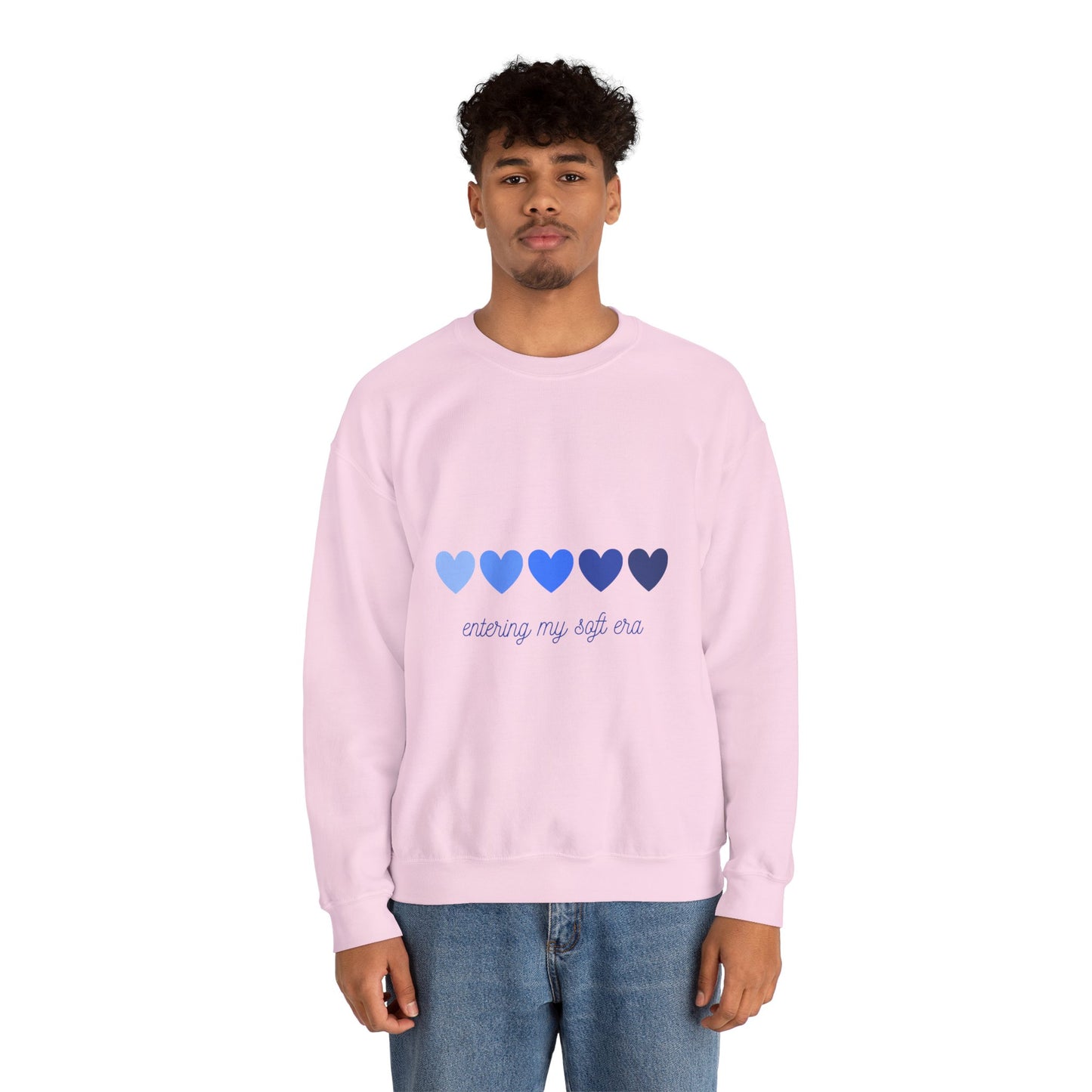 Sudadera de cuello redondo con gráfico de corazón azul «Entering My Soft Era»