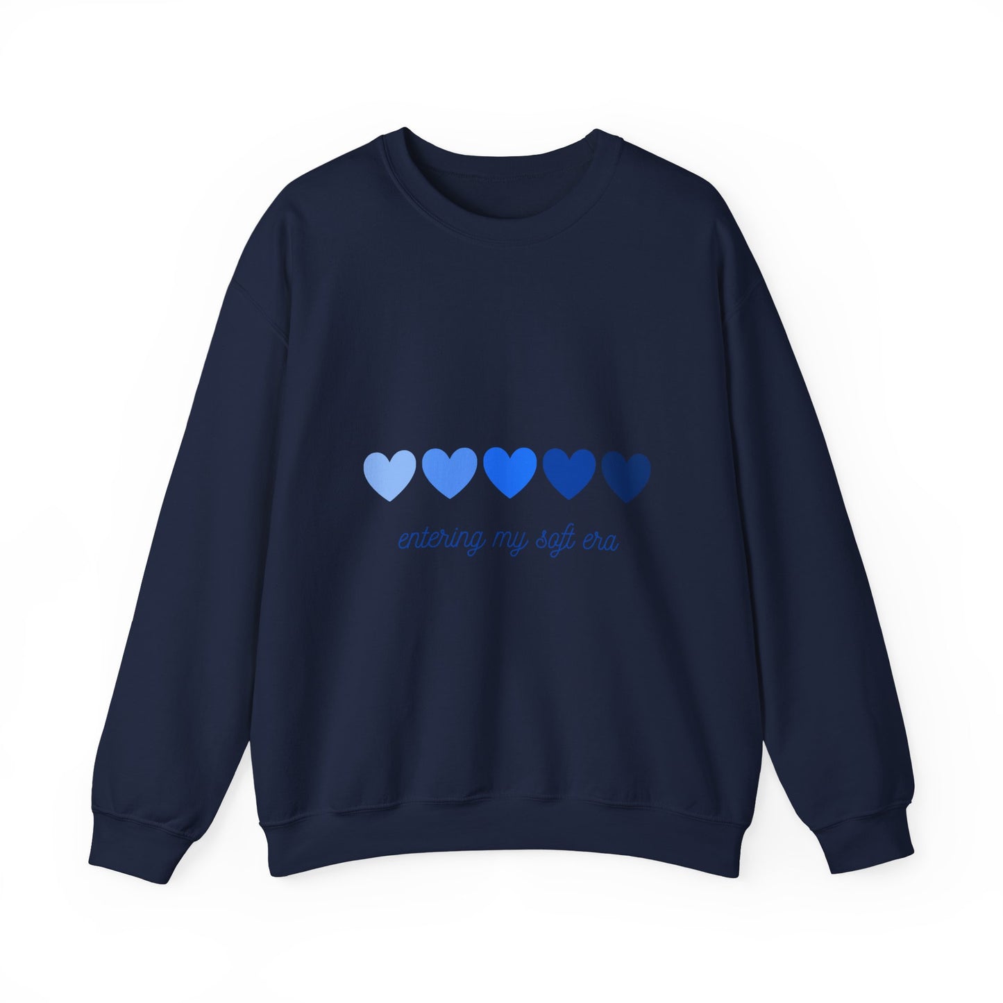 Sudadera de cuello redondo con gráfico de corazón azul «Entering My Soft Era»