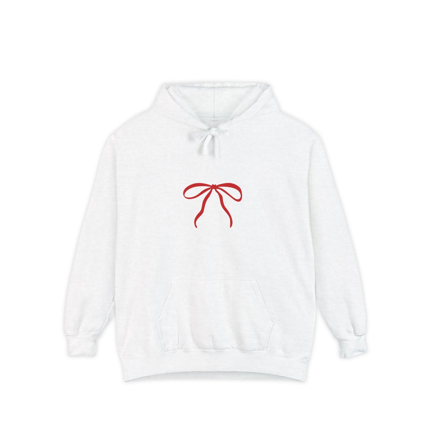 Minimal Red Bow Hoodie — Simple Ribbon Graphic Pullover