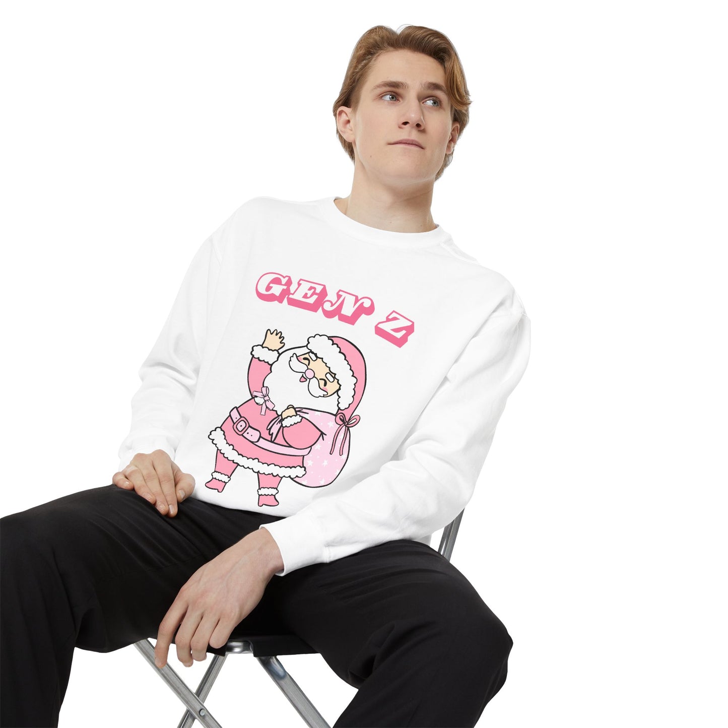 Sudadera de Papá Noel de la Generación Z: cuello redondo navideño rosa retro