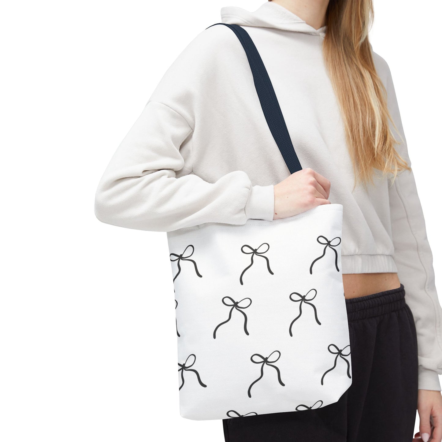 Minimalist Black Bow Pattern Tote Bag — All-Over Print