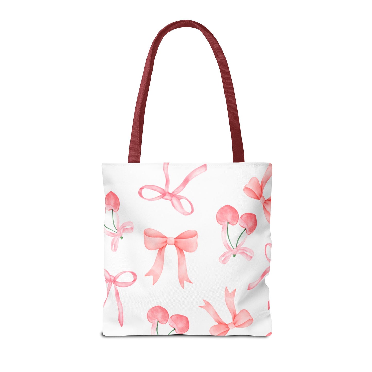Pink Cherry Bow Tote Bag — Cute Watercolor Cherry Pattern
